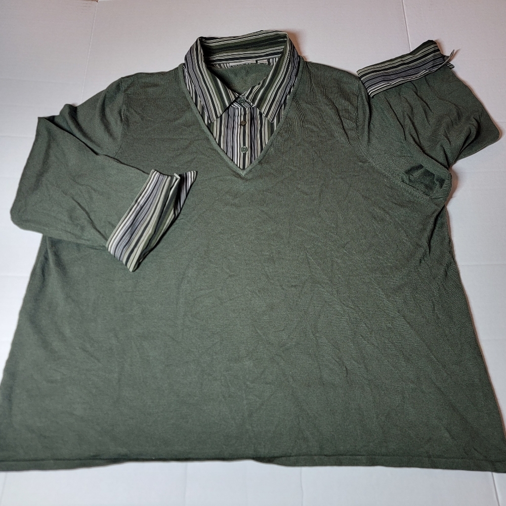💚 Croft & Barrow Woman Collared Pullover Long Sleeve Green Shirt Size 3X